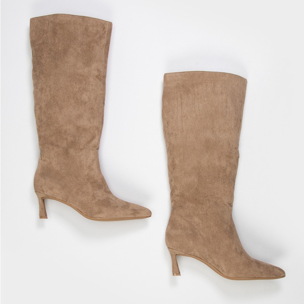 Tan Suede Women's Kitten Heel Boots
